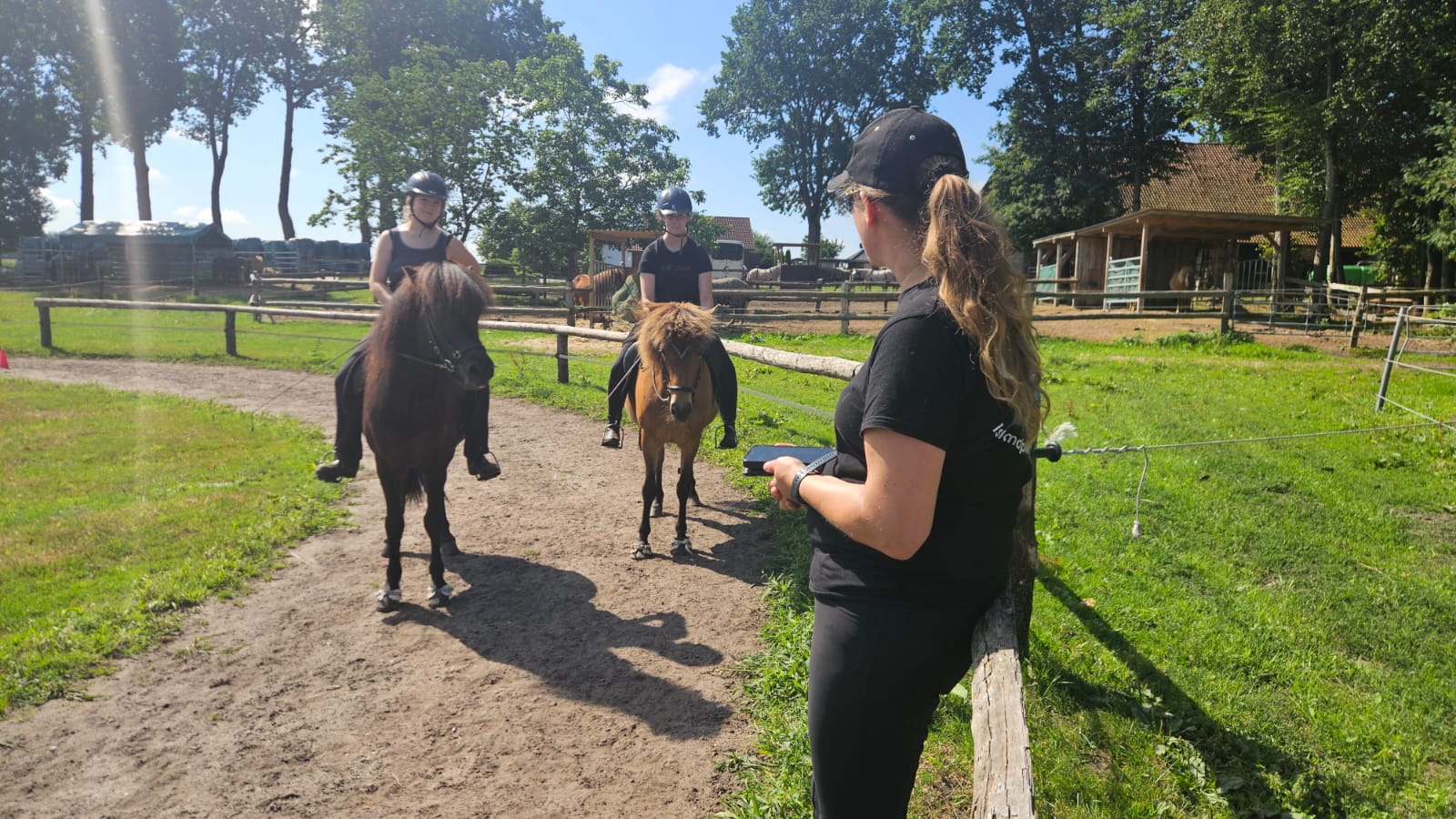 Carola Gräfin von Westarp beim Unterricht auf dem Reitplatz von Hof Osterheide